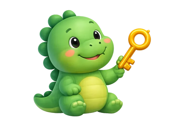 Altın anahtar tutan WordMates dinozoru